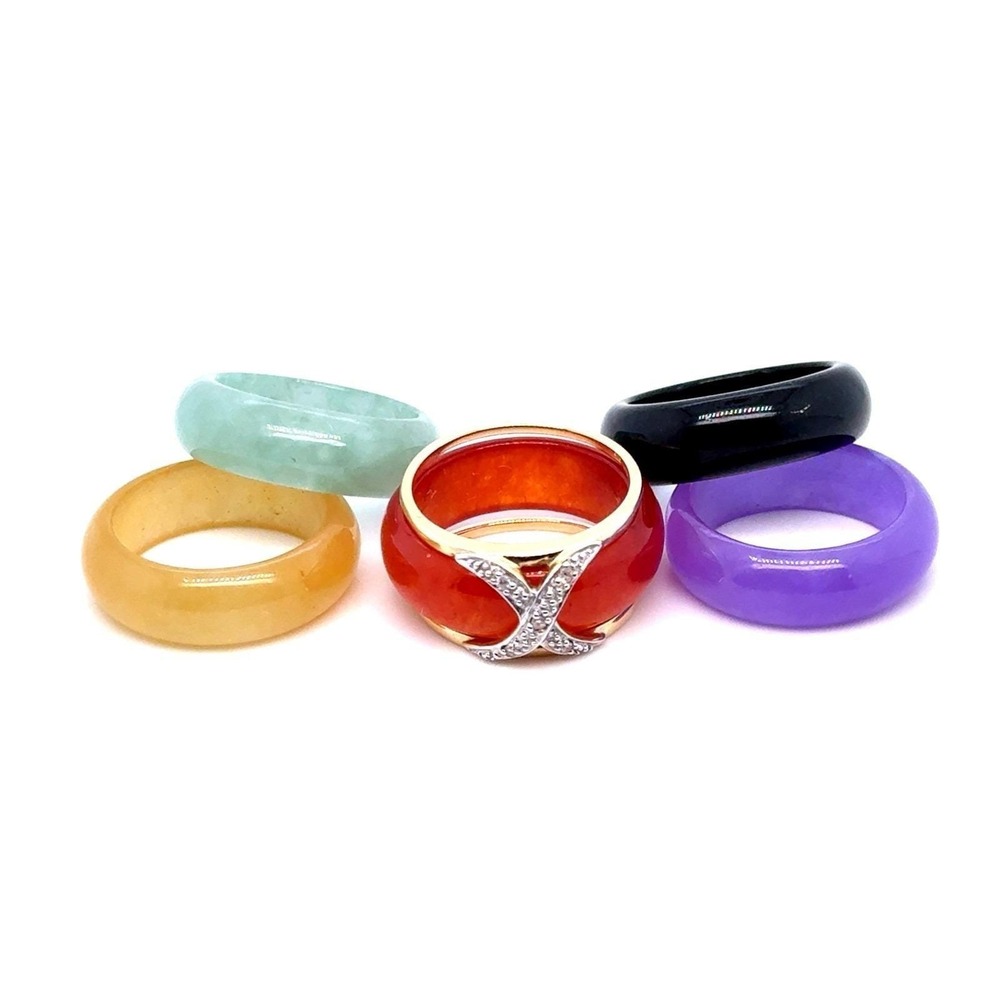 Interchangeable 14K Yellow Gold Jade Gemstone Rings Set of 4 - Sz 7